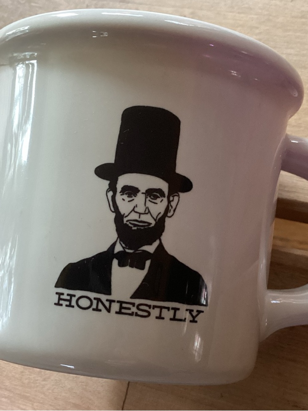 Fishs Eddy Ceramic Coffee Mug with Abraham Lincoln “Honestly” Graphic